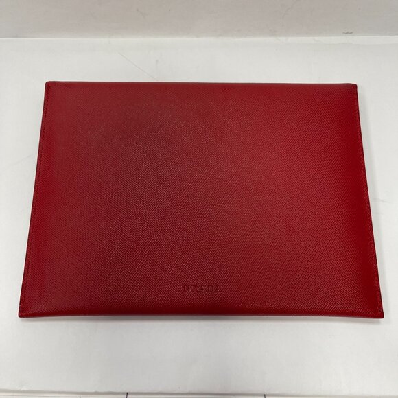 Prada Red Saffiano Slim Leather Envelope Clutch Wallet - Preowned - Picture 4 of 13